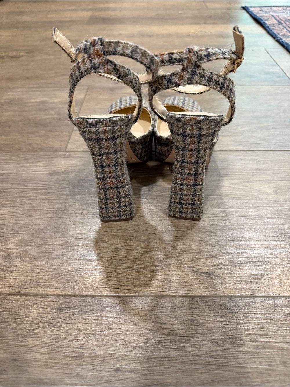 Jessica Simpson Plaid Ankle-Strap Block Heels in Gray/Tan Houndstooth - Picture 3 of 5
